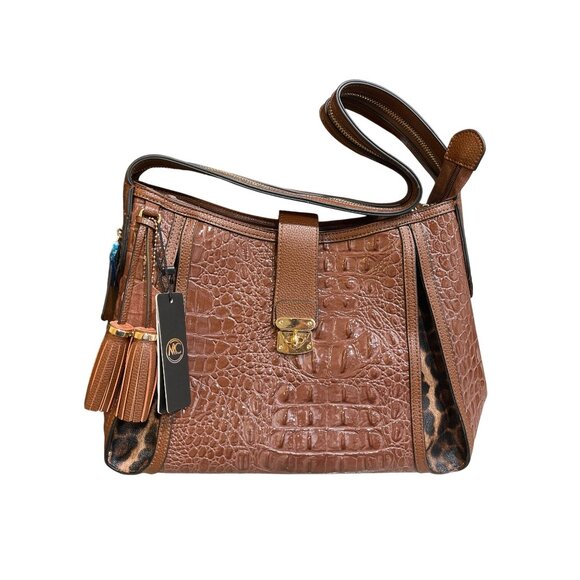 MC Marc Chantal Hobo Croco-Embossed Kayden Brown Shoulder Bag With Tassel Accent - Picture 2 of 9